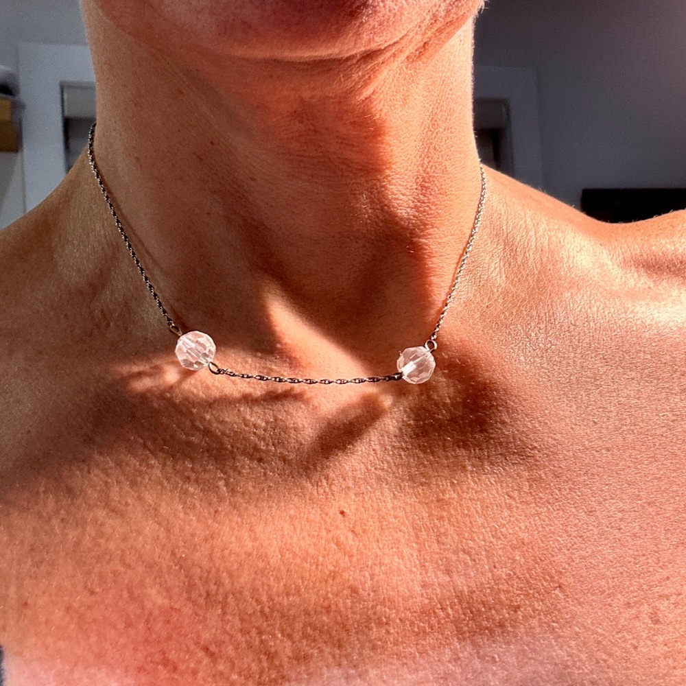 Elegant Vintage Strauss Crystal Ball 925 Silver Necklace